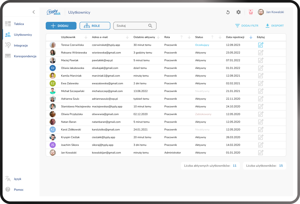 Typly Mail screen