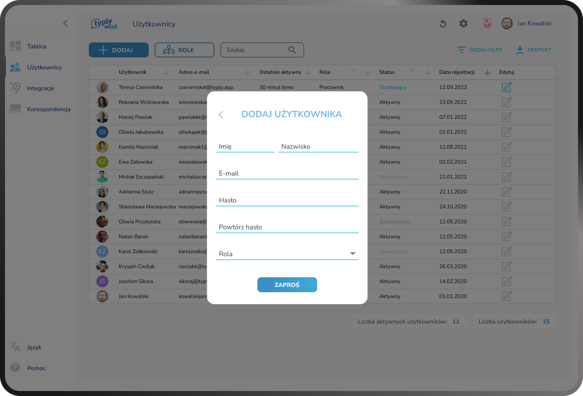 Typly Mail screen